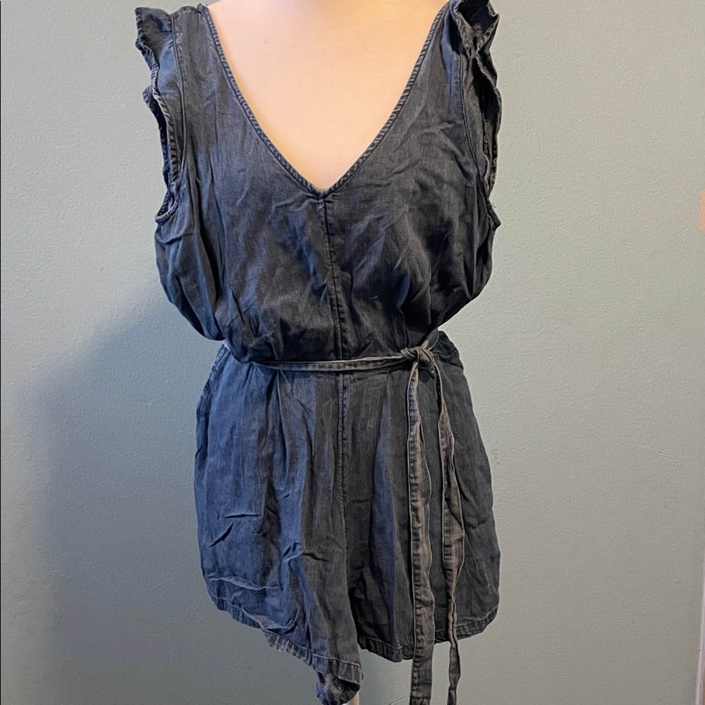 Old Navy Black Washed Sleeveless V-Neck Romper with Tie Waist